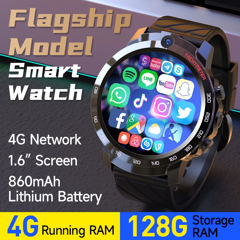 

MT27-1H Smart Watch 1.6" Large Screen 4GNet 860mAh Dual Camera WiFi APP Download SIM Calling for Google Youtube Video Compatible