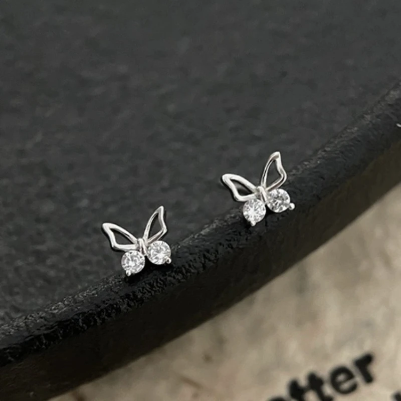 

925 Sterling Silver Butterfly Stud Earrings Fashionable Exquisite Luxurious New Style Niche Feminine Elegant Ear Accessories
