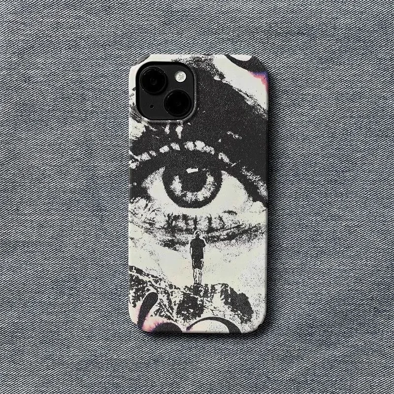 Creative Man in Gazing Eye Artistic Black & White World Phone Case for iPhone 16 15 14 11 12 13 Pro Max Plus Back Cover