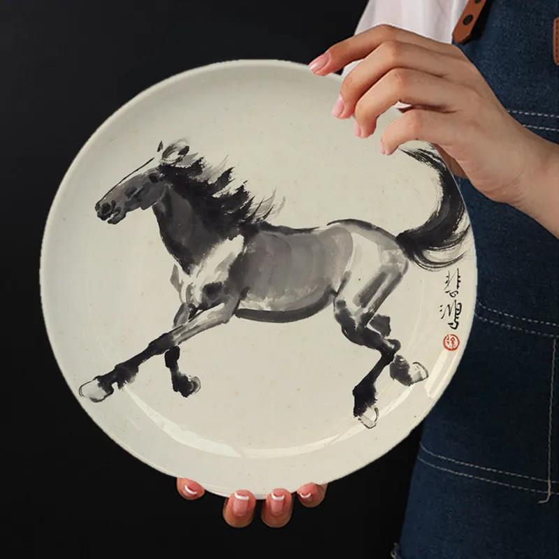 Retro blue and white Porcelain plate,wall mounted board with animal prints,Living Room Bedroom Wall artistic Ornament home decor