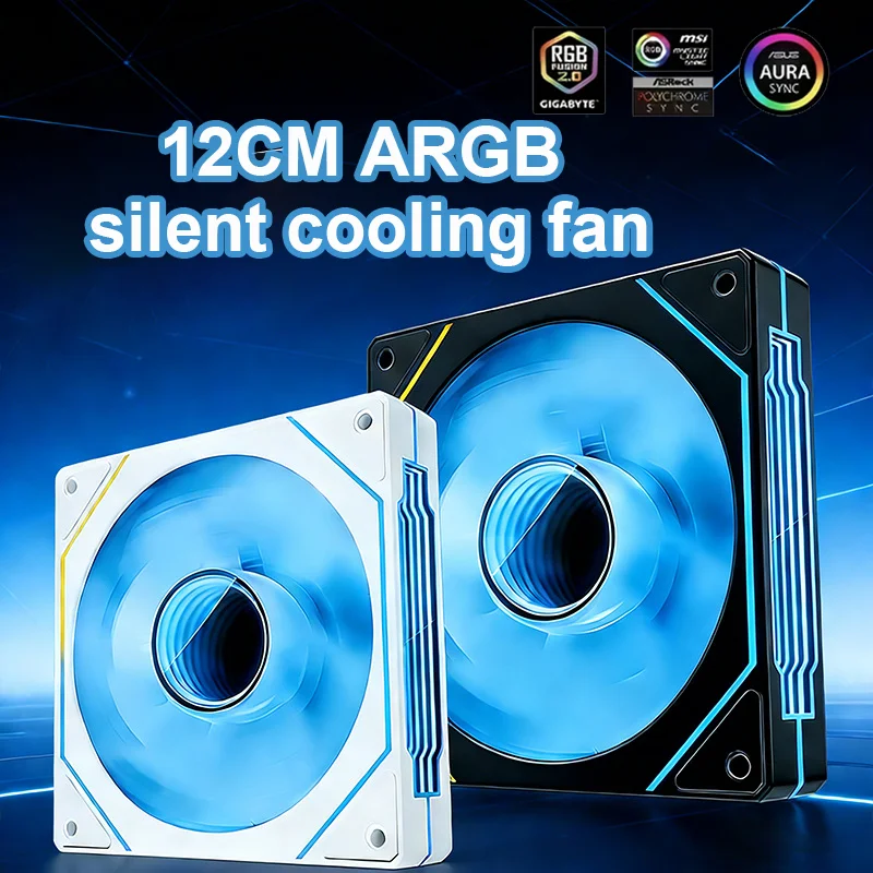 

Computer Chassis Fan 12cm ARGB 4 Pin PWM Quiet Cooling Fan 12V Large Air Volume 45.2CFM/600-1500RPM