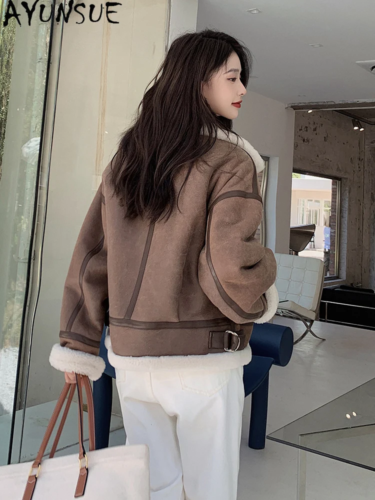 AYUNSUE 2025 겨울 시어링 재킷 여성 100% 천연 양털 재킷 여성 의류 짧은 패션 퍼 재킷 여성 의류