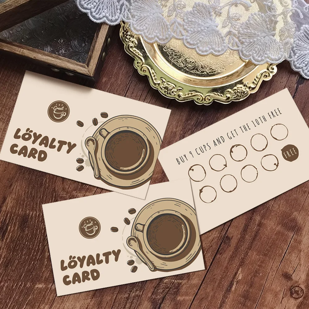 30 قطعة بطاقة الولاء القهوة مزدوجة الوجهين مقهى بطاقة الخصم بعد البيع بطاقات ورقة بطاقات الأعمال للعملاء تكرار