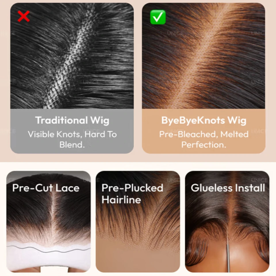Unice Hair Bye Bye Knots Wig 7x5 Invisible Knots Pre-Cut Lace Yaki