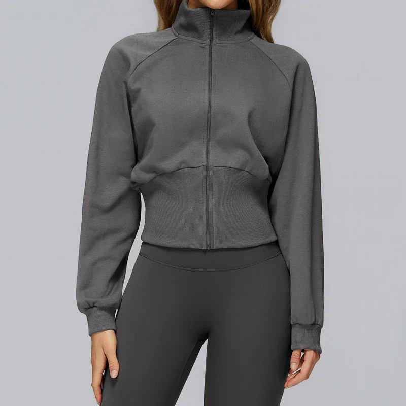 Zip Up Hoodies Cropped Sweatshirts Stand Collar Casual Comfy Cozy Gym Jackets Tops Fall Outfits Winter Clothes