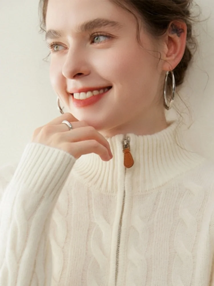 

Half Zipper Pullover Sweater Woman Autumn Winter 100% Cashmere Knitwear Jacquard Retro 100% Cashmere Knitwear Luxury Quality Top