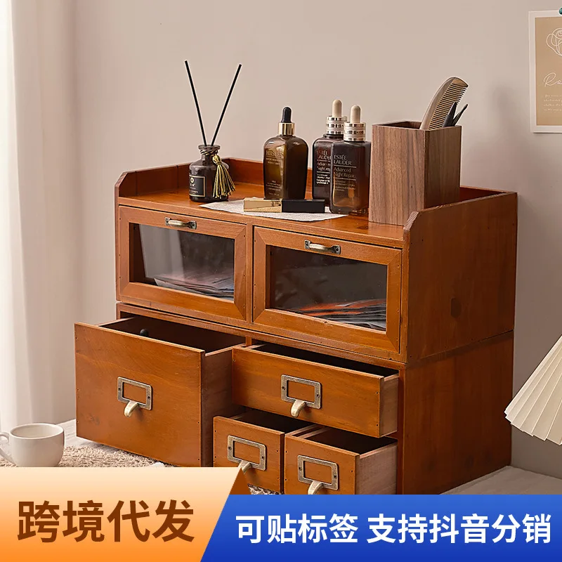 

Деревянная полка с несколькими сетками, ретро-стол, канцелярские принадлежности, настольный ящик для хранения, ящик, шкаф, комод, стол для косметики