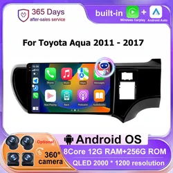 Car Radio Stereo Multimedia Player GPS Navigation RHD For Toyota Aqua 2011 - 2017 Wireless Carplay Android 16 Auto 4G WIFI