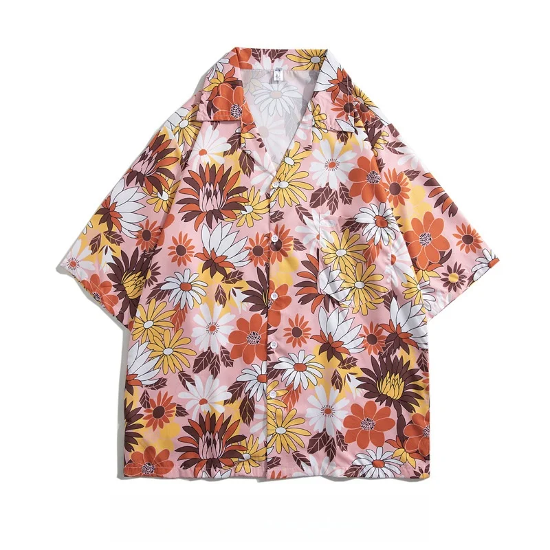 Summer Men's Cuban Collar Hawaiian Retro Short Sleeve Floral Shirt Loose Fitting Handsome Beach Vacation Printed Shirt Jacket