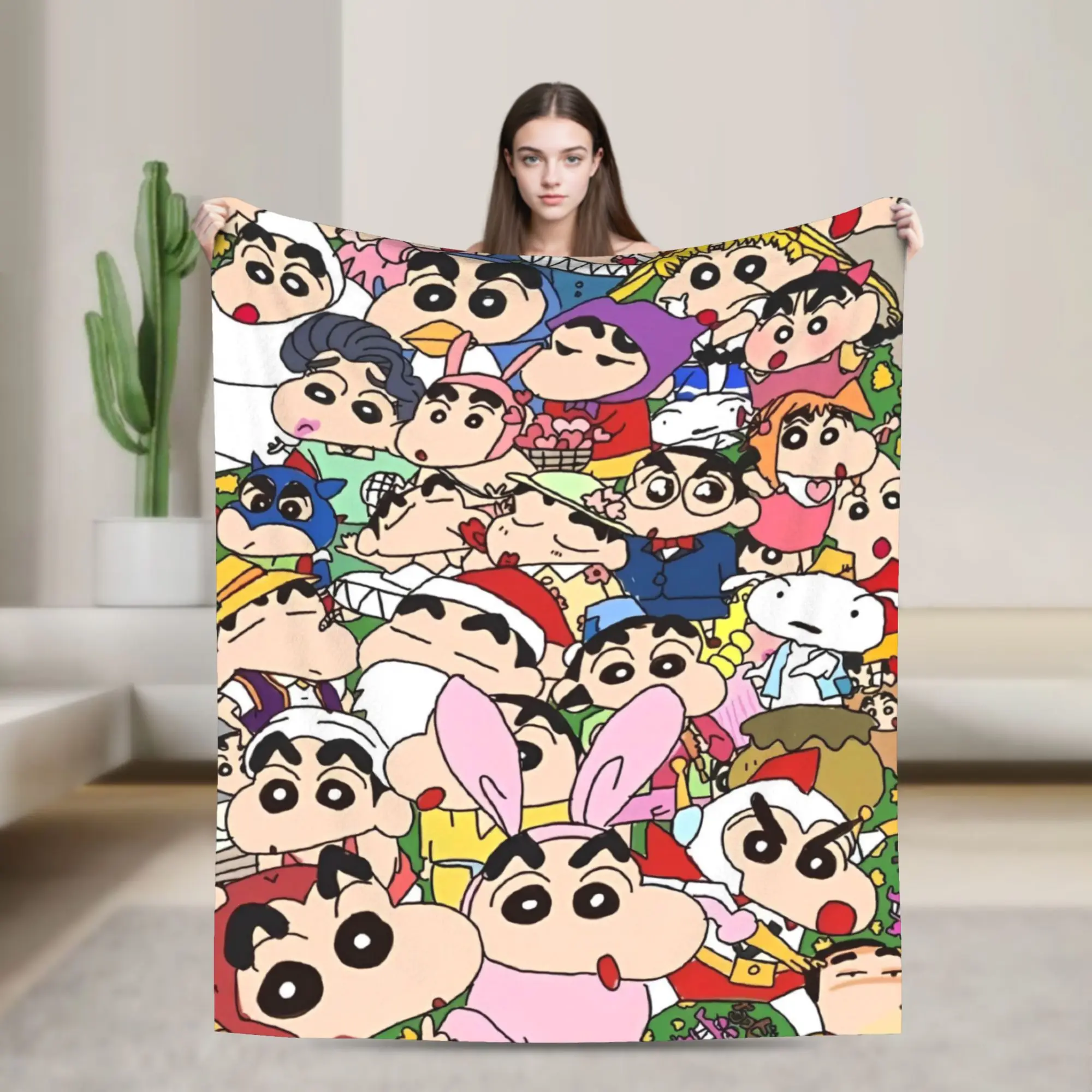Cute Cartoon Crayon Shin-chan Blanket  Wool Funny Breathable Throw Blankets for Home Textile Decor