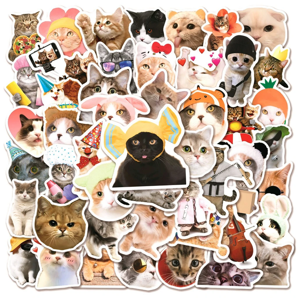 50PCS Funny and Realistic Cute Cat Stickers For Laptop Helmet Phone Case Decal BulingBulingStickers Store