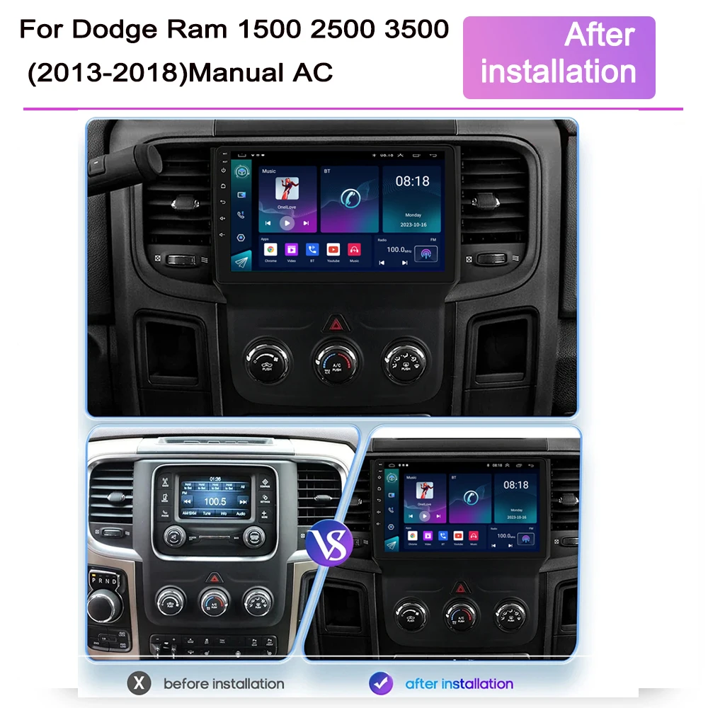 Android 13  8Core 9'' 2din Carplay Car Radio For Dodge Ram 1500 2500 3500 2013-2018  Multimedia Player GPS Navi RDS 4G DSP BT