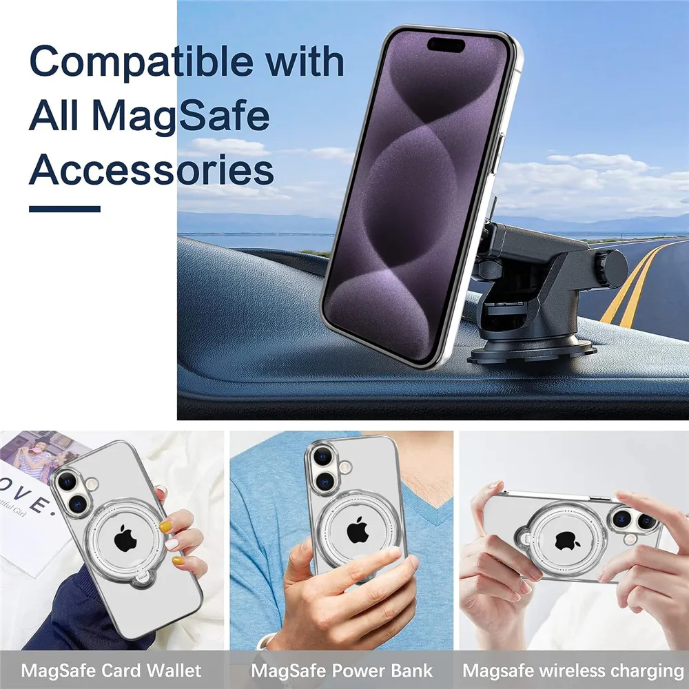 Luxury Plating Magnetic Bracket For Magsafe Case For iPhone 15 16 14 13 12 11 Pro Max XS Max XR 7 8 Plus Transparent Stand Cover