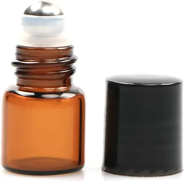 25/50pcs 1ml Amber Glass Roll on Bottle for Essential Oils Perfume Vial with Stainless Steel Ball Mini Cosmetics Small Container