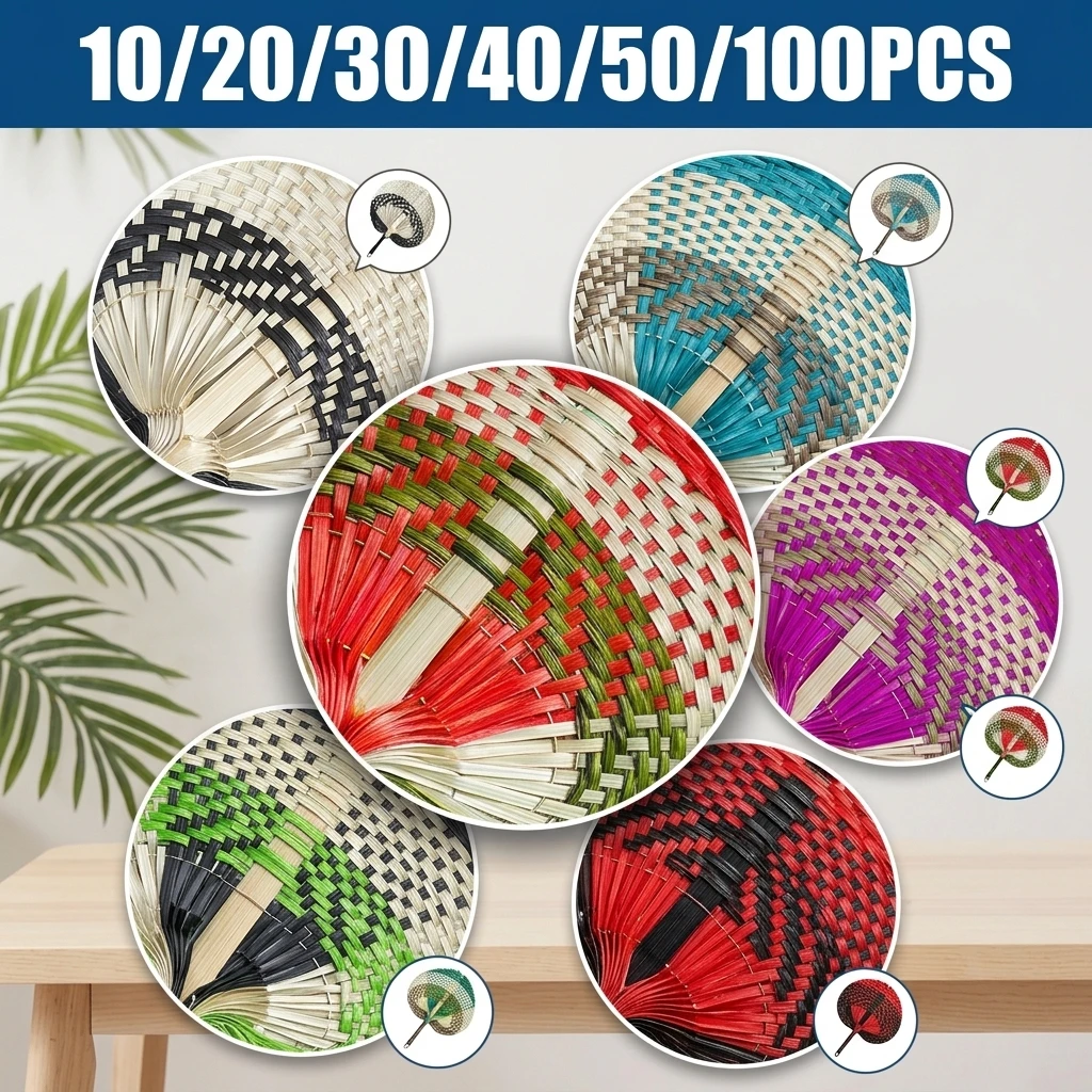 10/20/100Pcs Hand Woven Fan Handmade Weaving Cooling Wall Decor Palm Leaves Manual Handheld Fan Bulk for Home Wall Wedding Party