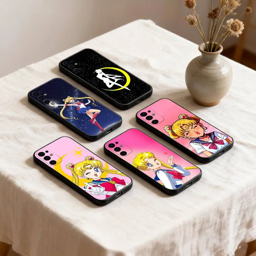 S-Sailor Anime Moon Phone Case For Samsung S26,25,24,23,22,30,21,10,9,Ultra,Plus,Lite Black Soft Case