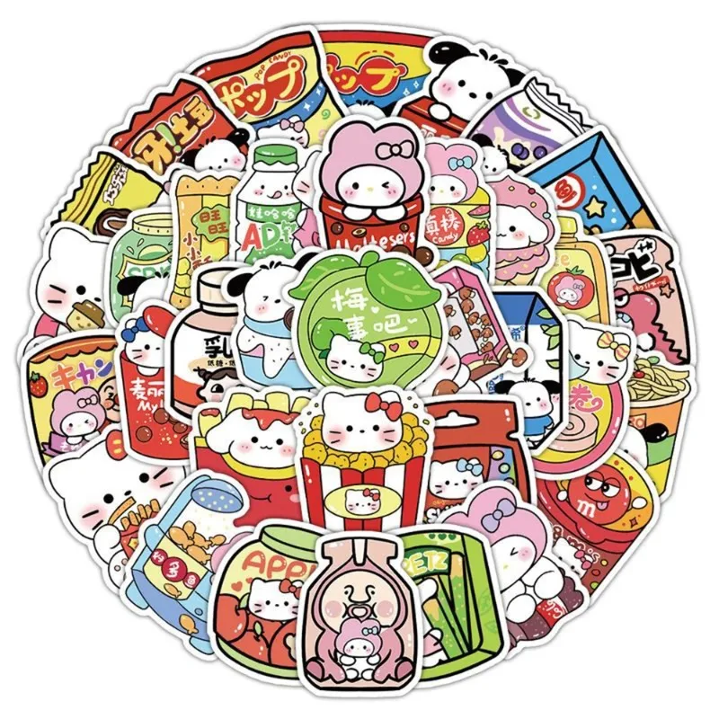 50 pçs sanrio anime adesivos engraçado kuromi olá kitty minha melodia dos desenhos animados adesivo papelaria portátil capacete bonito decalques decoração