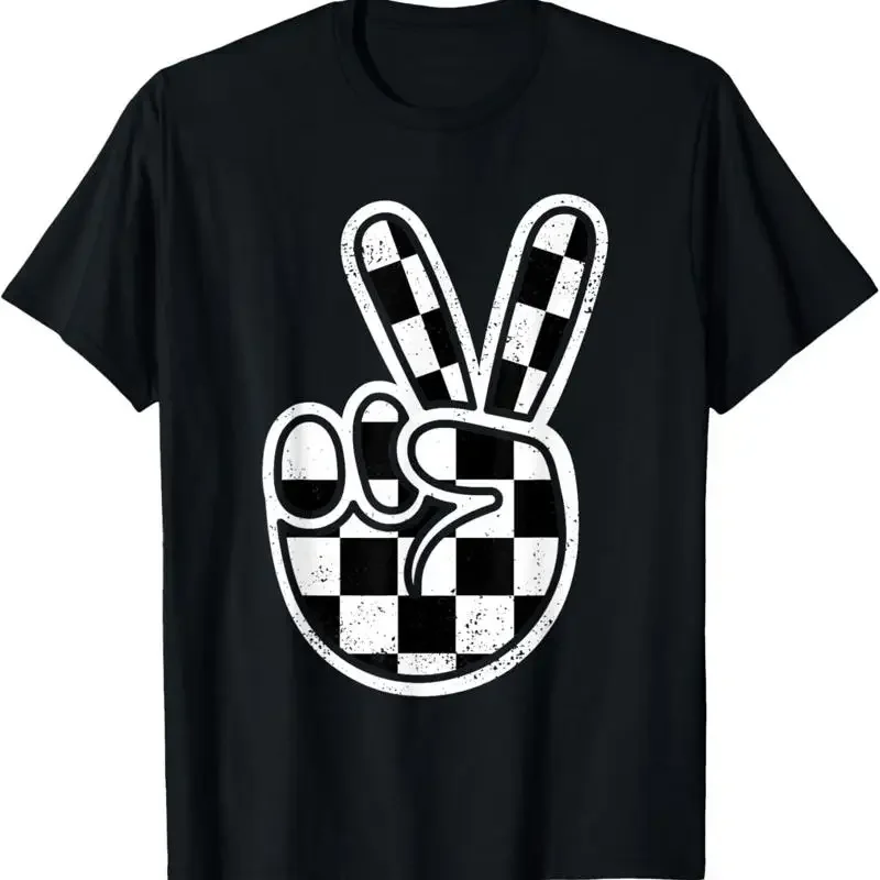 Checkered Peace Sign 60S 70S 80S Race Car Gamer Boys Toddler T Shirt
