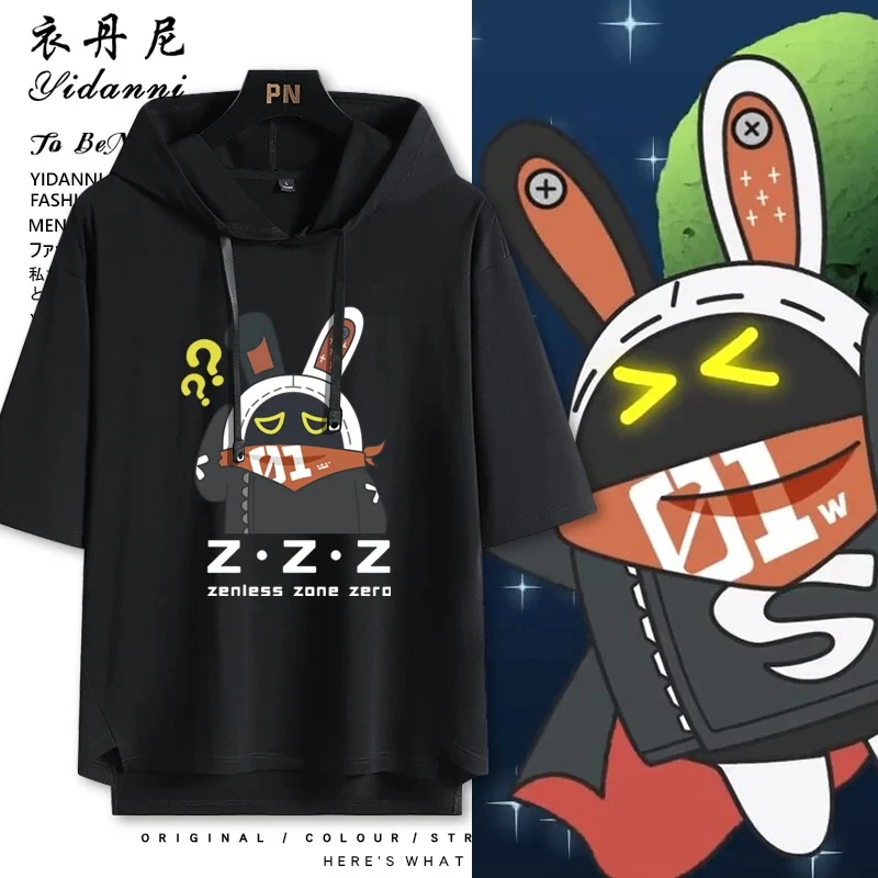 Game Anime Zenless Zone Zero Bangboo Hooded Casual Clothes Summer Unisex Cosplay Neutral Short Sleeve T-Shirt Student