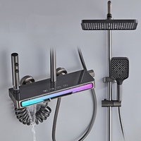 Smart Temperature Display Bathroom Shower Set with Light Piano Key Rainfall Showers System Hot Cold Mixer Shower Faucet