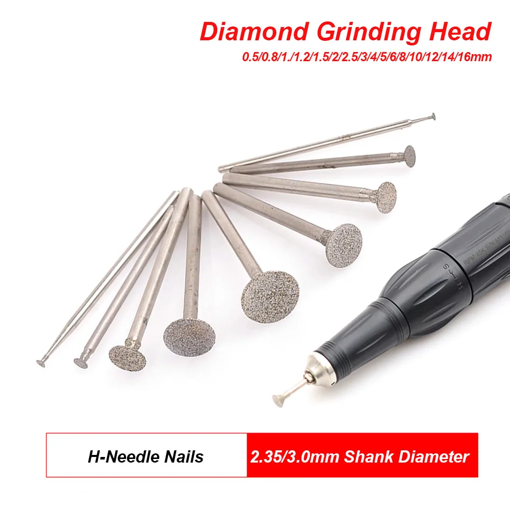 10Pcs H Needle Diamond Grinding Head Mounted Point Bits Burr Polishing Abrasive Tools for Stone Jade Peeling Carving 0.5 - 16mm