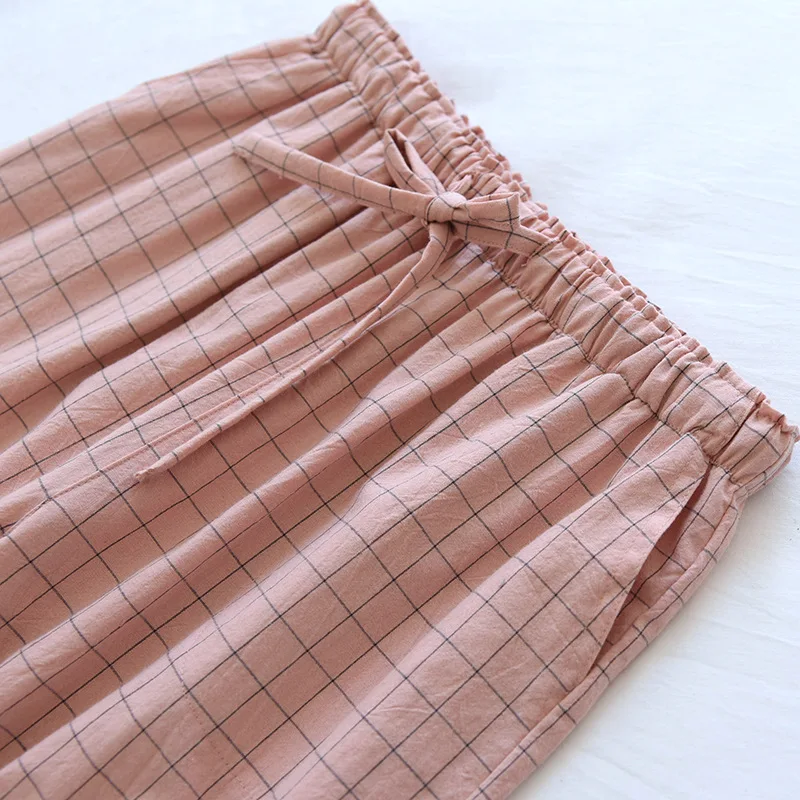 Pyjamahose für Damen, aus Baumwolle, für den Hausgebrauch, Herbst- und Winterhose, kariert, mit elastischem Bund und Kordel, Schlafhose für Studentinnen, weich und modisch. – Detail 15