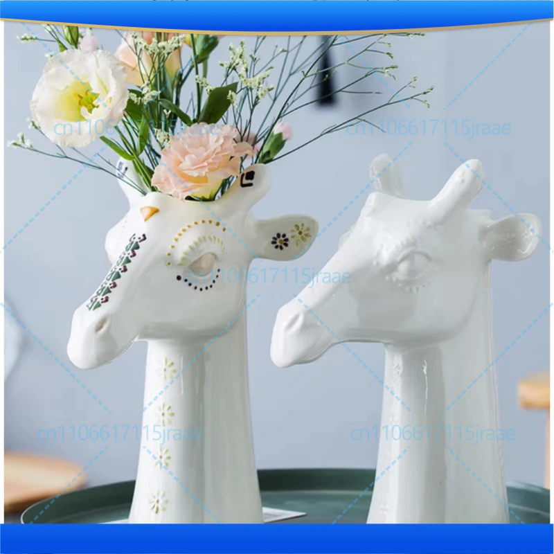 Creative Giraffe Ceramic Vase Desk Decoration Flower Arrangement Flower Pots Giraffe Shaped Floral Vases Room Aesthetic Decor