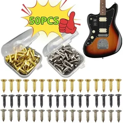 50Pcs Electric Guitar Pickguard Screws Silver Gold Black For Guitar Bass Metal Fixed Cover Plate Screw