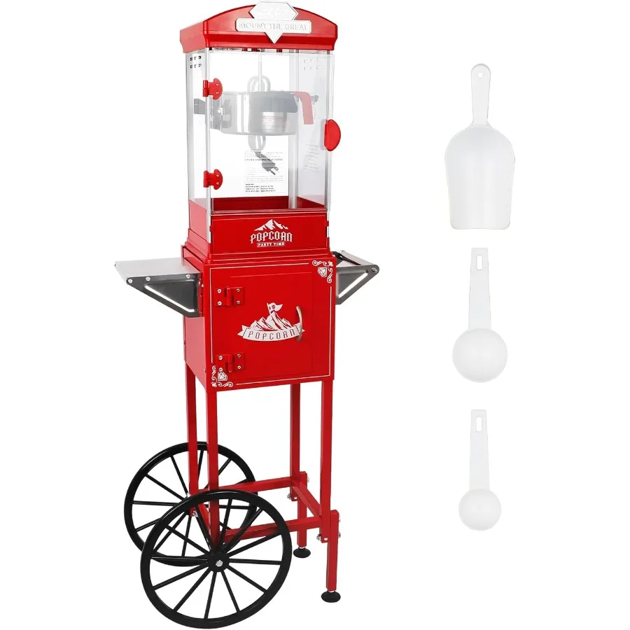 

Commercial Popcorn Maker Machine with 10 Oz Kettle on Wheels for 40 Cups per Batch Vintage Theater Popper Cart with 1-Switch Co