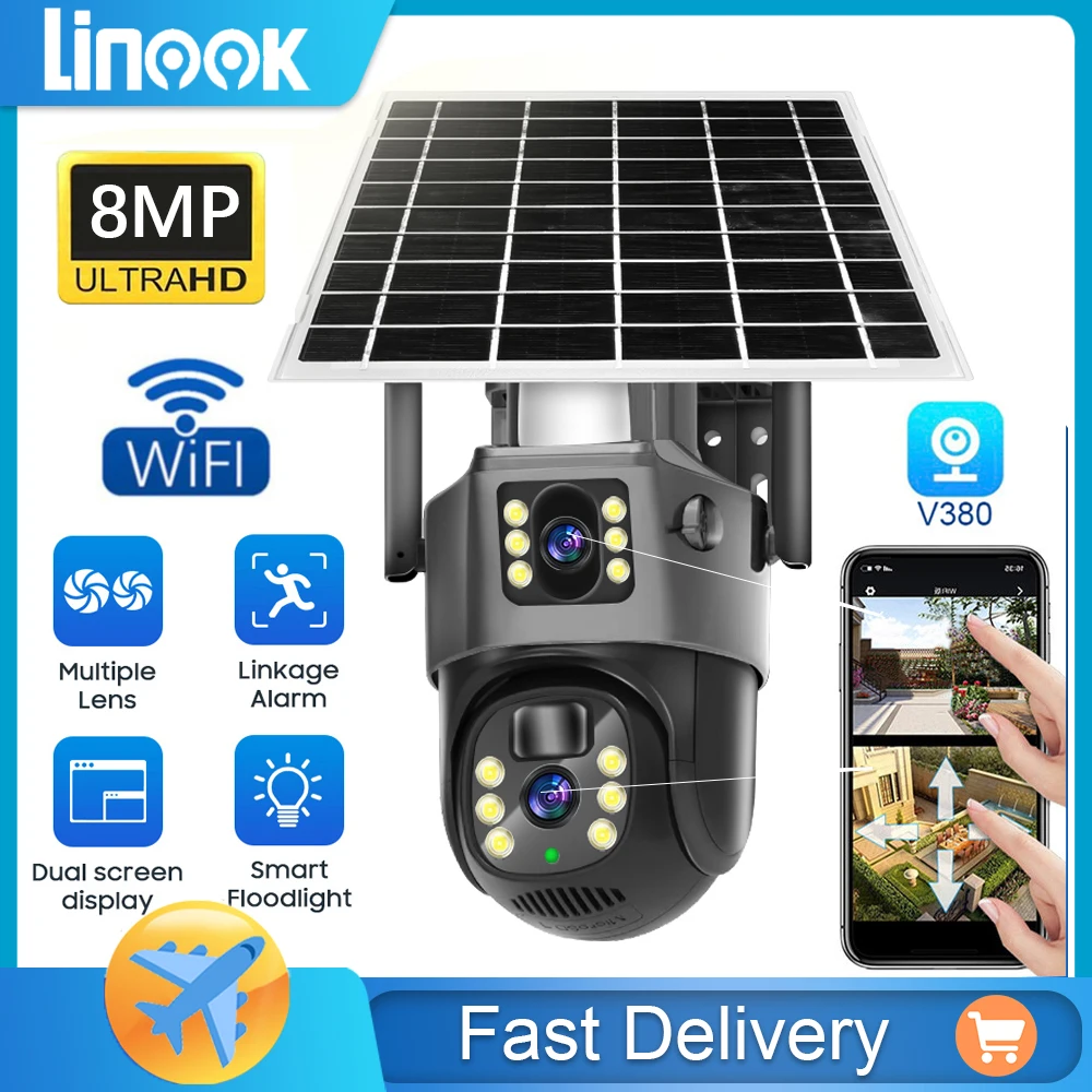 linook camera de tv de circuito fechado solar ao ar livre ptz sem fio 4k 8mp full color chamada bidirecional wifi v380 pro 01