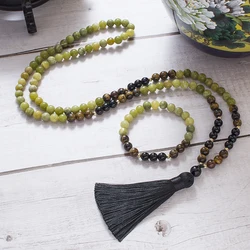8mm Southern Stone Tiger Eye Black Onyx Beads 108 Mala Prayer Necklace Meditation Yoga Jewelry Japamala Set for Men and Women