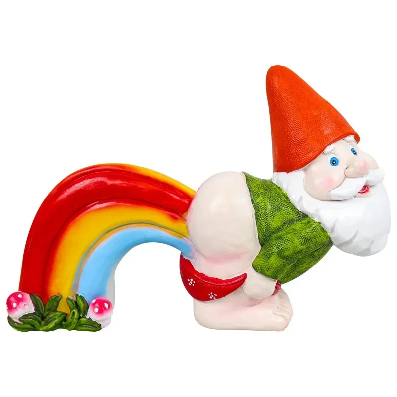 

Lucky Garden Rainbow Fart Dwarf Gnome Micro Landscape Gnome Ornament Funny Resin Dwarf Throw Up Rainbow Statue Bonsai Home Decor