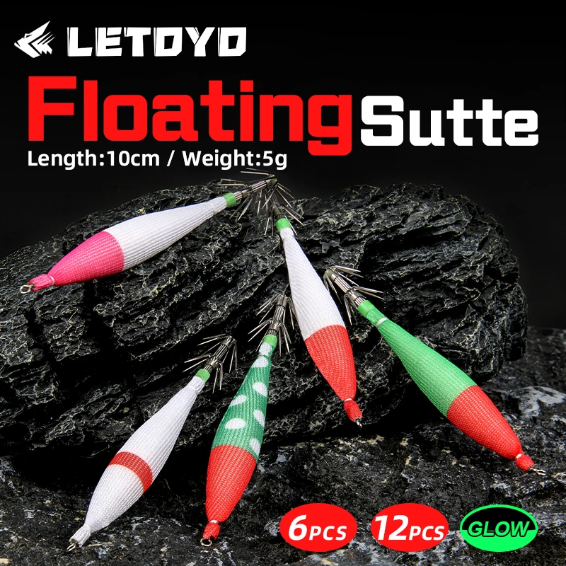 LETOYO 2.5# 3.5# 6/12pcs Schwimmende Leuchtende Tintenfischköder, künstlicher Köder, Tintenfisch-Webfoot-Oktopus, Meeresfischköder