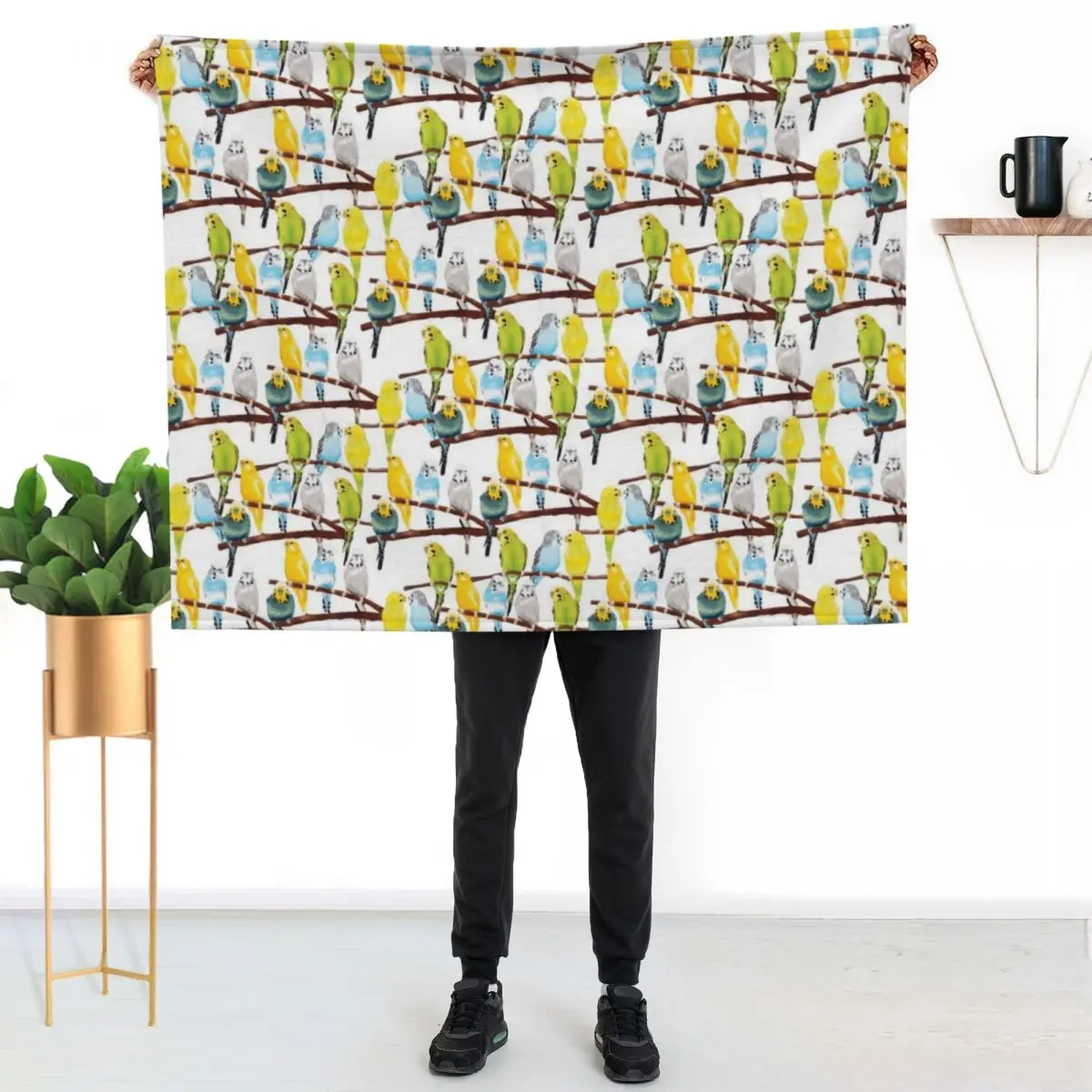 

Budgie pattern watercolour Throw Blanket Fluffy Cozy Throw Blanket for Home Decor