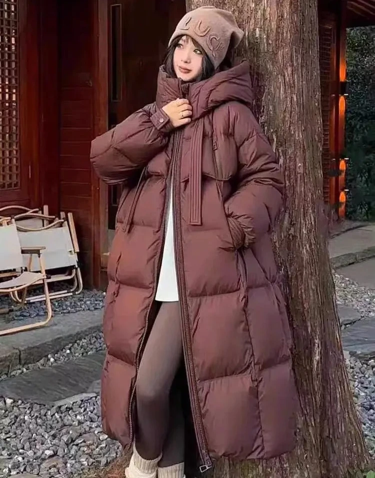 Fashions Long Women's Winter Loose Hooded Coats Thicken Warm White Duck Down Jacket High-end Parkas Light Outwear
