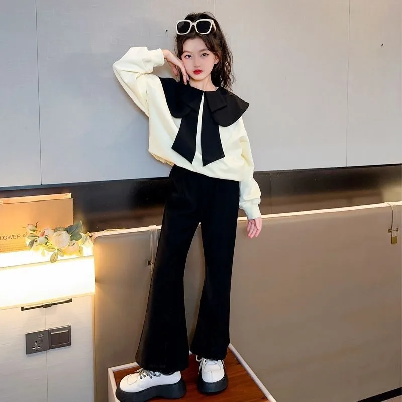 

Sweatshirt Set Top & Pants 2-Piece Wide-leg Autumn Winter Suit for Girls Elementary Student Girl Clothes Children's Clothing