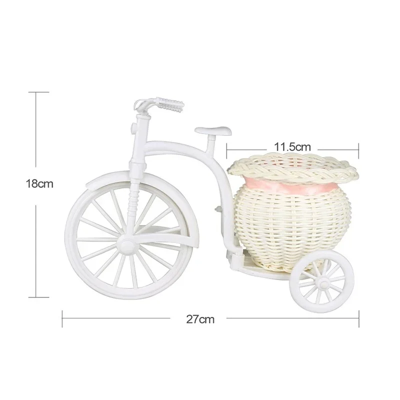 White Bicycle Decorative Flower Basket Wedding Decoration Plastic Tricycle Design Flower Pot Storage Basket Party Decoration Pot