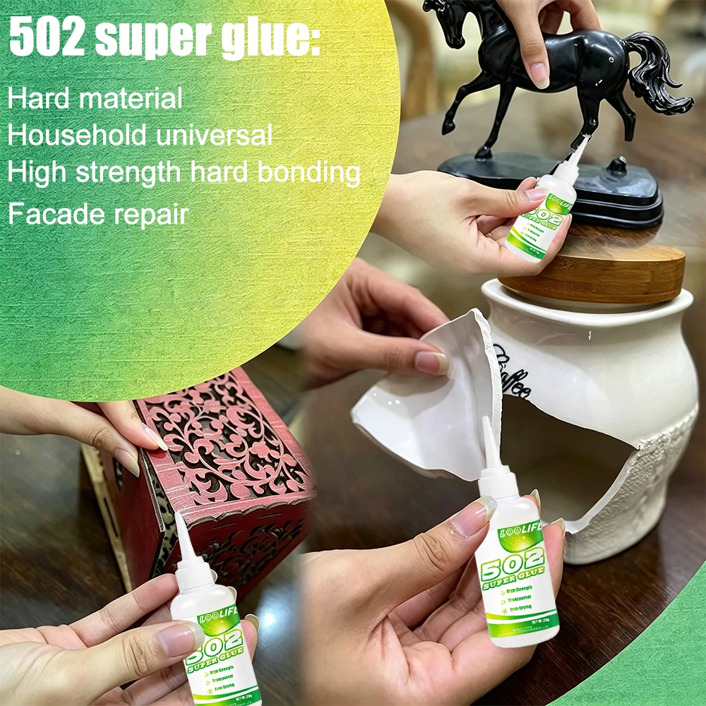 2Pcs Set 406+502 Instant Super Glue Kit  Adhesive Quick Drying for Soft Elastic & Hard Material Rubber Plastic Metal Wood Repair
