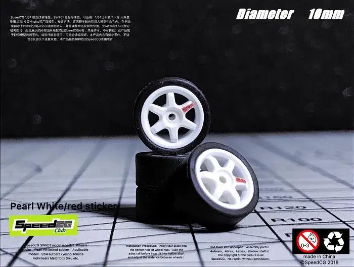 SpeedCG Modified Parts Diameter 10mm 1:64 ABS Wheels with Rubber Tire Type D For Model Car Racing Vehicle Toy Hotwheels Tomica