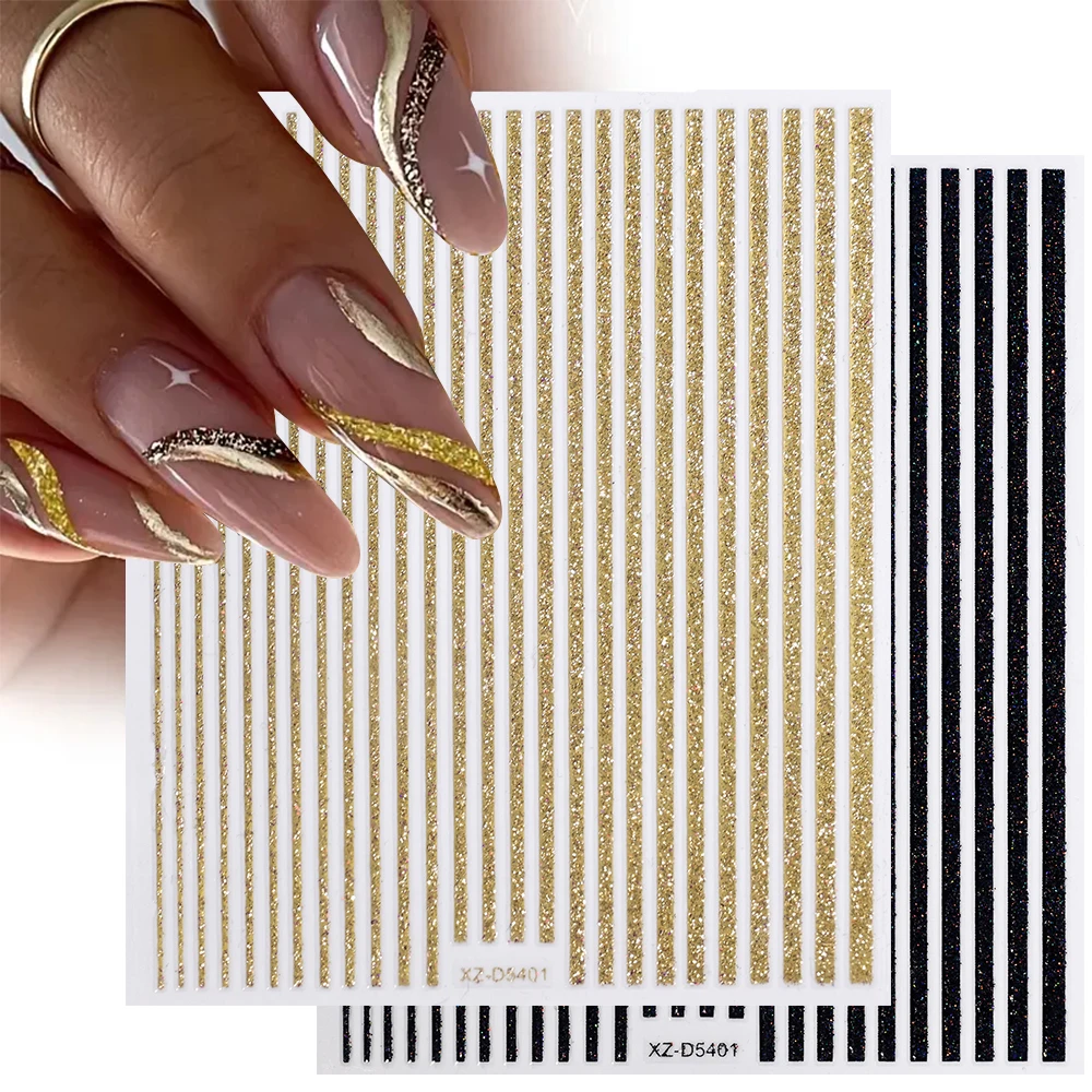 1PC Glitter Gold Silver Laser Line Nail Stickers Reflective French Metal Striping Tape Nail Decal Shiny Stripes Lines Nail Decor