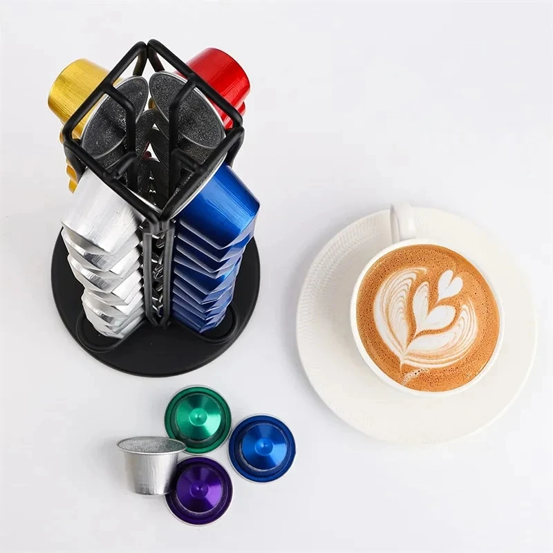 40 Pcs Nespresso Capsules Holder Rotating Rack Coffee Capsule Stand Coffee Pod Stainless Metal Storage Shelve Organization