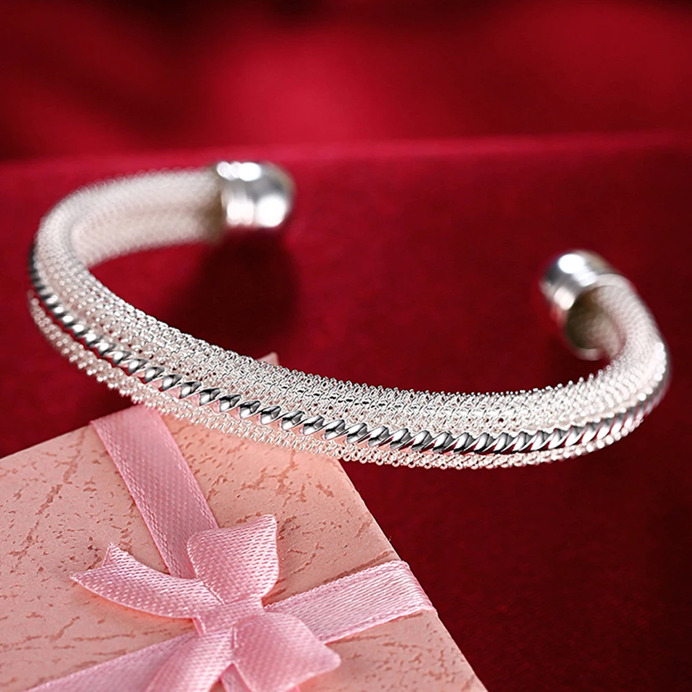 Wholesale 925 Sterling Silver Bangles Bracelet Charms Cuff For Women Fashion Jewelry adjustment wedding image 3