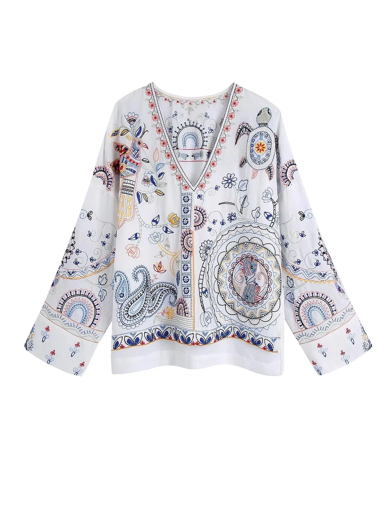 

Foridol V-neck Paisley Flower Embroidery Spring Summer Blouse Women Loose Casual Vintage Blusas Mujer Clothing 2024 New