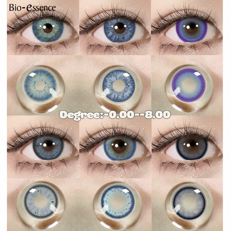 Bio-essence 2Pcs Natural Colored Contacts Lens with Prescription Korean Blue Pupils Yearly Use Big Eyes Soft Pupils for Eyes