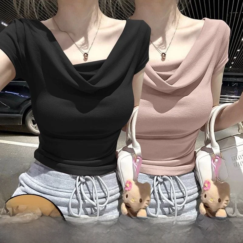 Modale Short Sleeve T-Shirt Women Summer Slim Fit Shoulder Bared Base Shirt Casual Commute Style Artistic Design Moisture Wic...