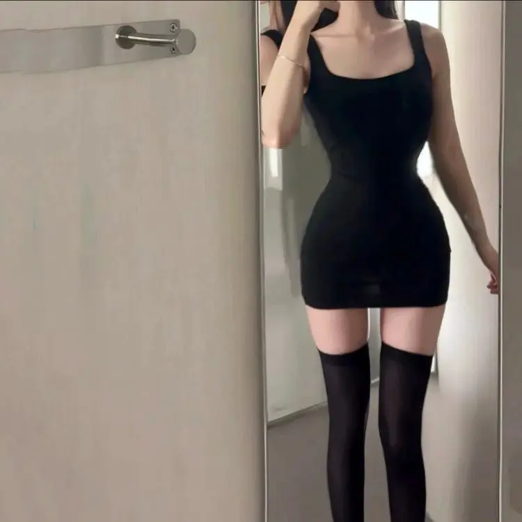 Autumn Korean Style Simple Black Short Coat Women+ Y2k Fashion Sexy Bottoming Vest Dress Subcultural Two Piece Sets