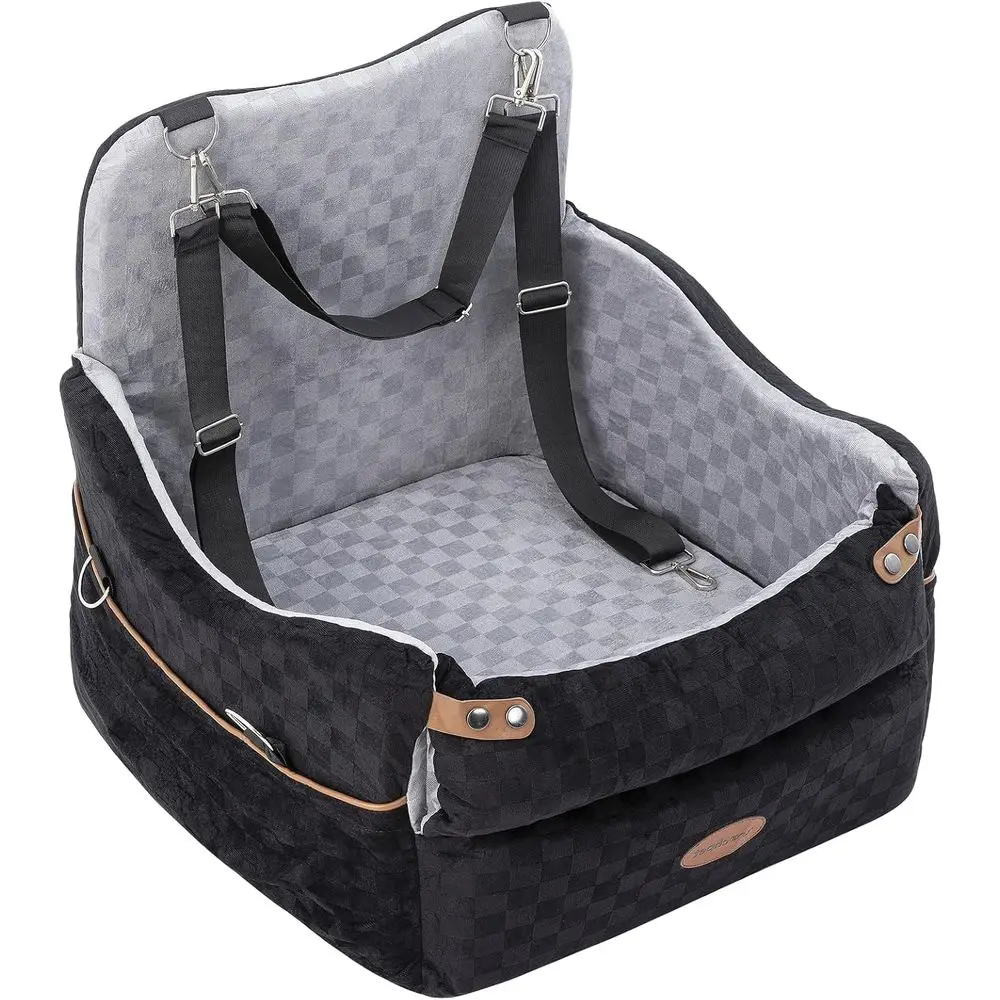 Portable Pet Car Seat with Elevated View and Washable Travel Bed for Dogs up to 35 lbs