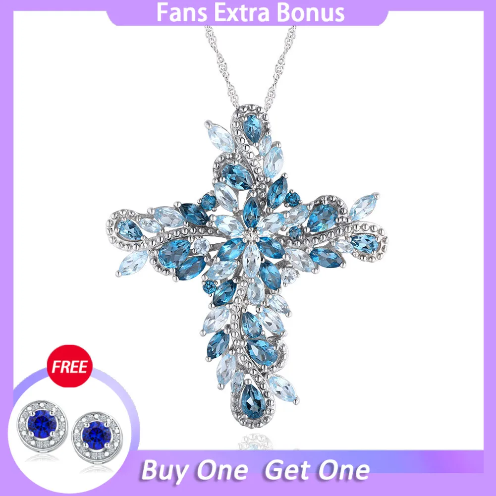 GZ ZONGFA 100% 925 Sterling Silve Necklace For Women Nature Amethyst Crystal Cross Pendant Rhodium Plated Fine Jewelry