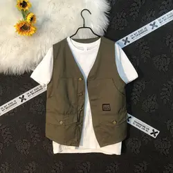 2023 Summer Solid Color Single Breasted Pocket Thin Style Vest + Man Round Neck Loose Casual Short Sleeve T-shirt Men's Sets