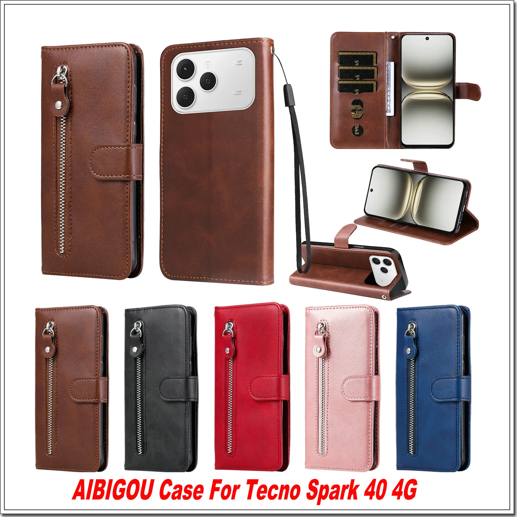 Für Tecno Spark 40 4G Luxus Zipper Leder Fall Flip Retro Brieftasche Buch Halter Volle Abdeckung Für Tecno Spark 40 4G Telefon Taschen